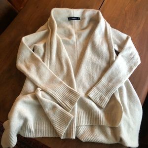 ZARA knit shawl collar sweater in creamy white